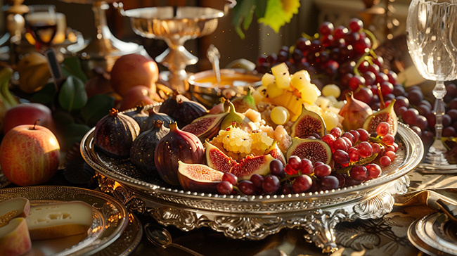 Виноград, инжир, яблоки, сыр украсят любое пиршество.
