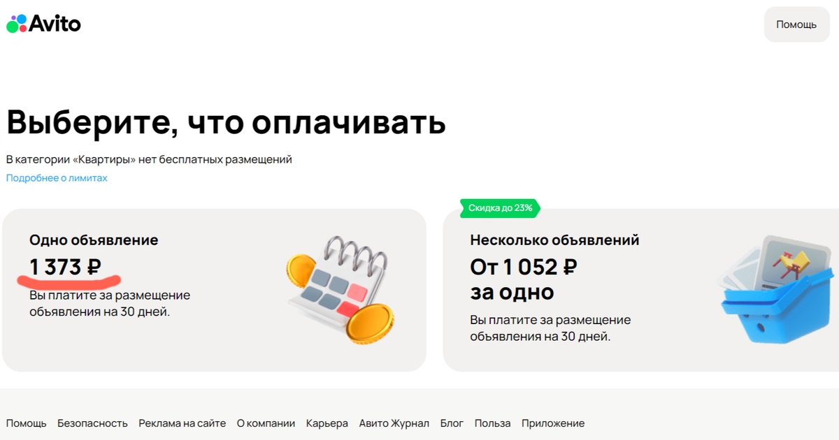 Стоимость объявления на Авито