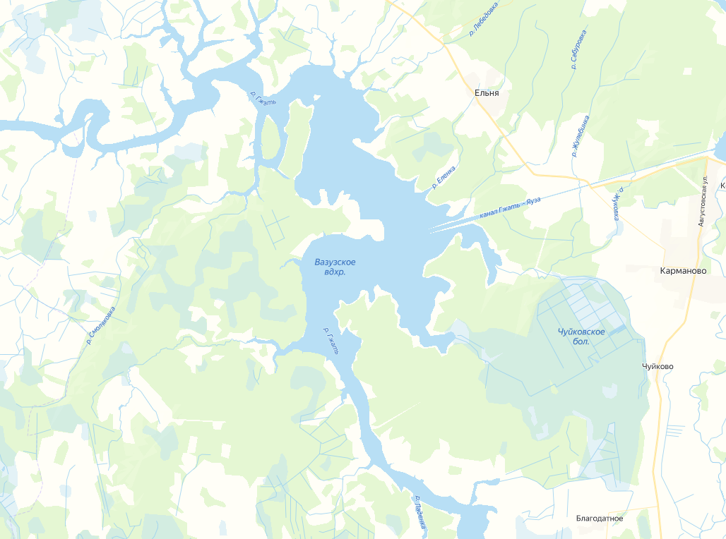 Вазузское водохранилище на спутниковых картах.