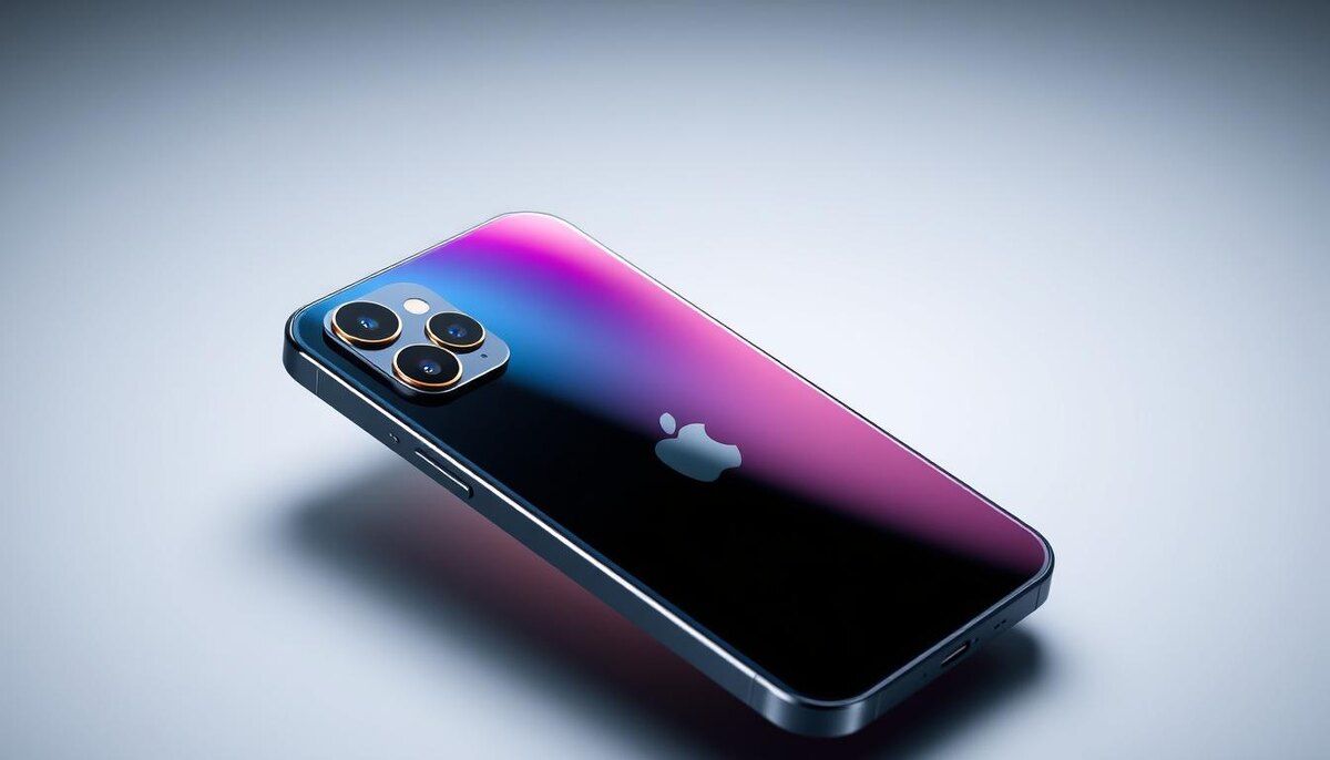 Изящный и современный Apple iPhone 16 демонстрирует элегантный дизайн со стеклянной задней панелью и металлической рамкой на фоне минимализма. Дисплей телефона светится яркими цветами, подчеркивая новейшие функции и настройки камеры, а тонкие блики подчеркивают его премиальный внешний вид.