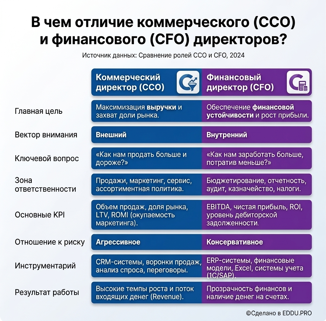 В чем отличие коммерческого (CCO) и финансового (CFO) директоров?