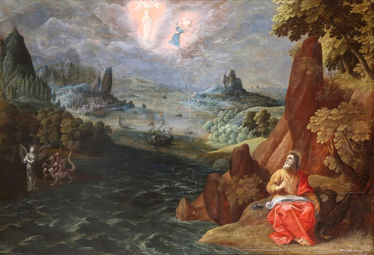 Святой пророк и апостол Иоанн Богослов созерцает видения Божьи и записывает слова Иисуса Христа