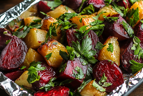    Запеченная в духовке свекла с томатами и морковью