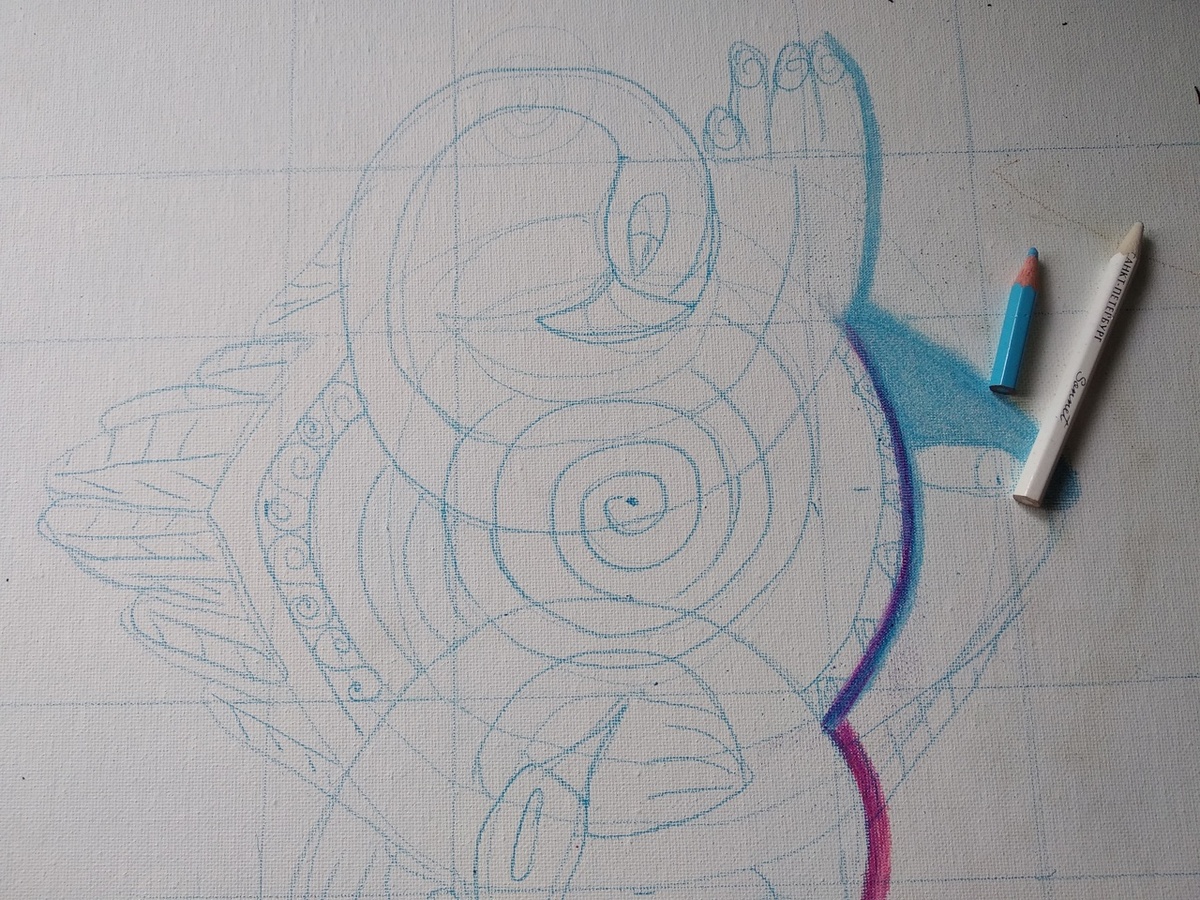 попытка развить тему птицерыба на холсте