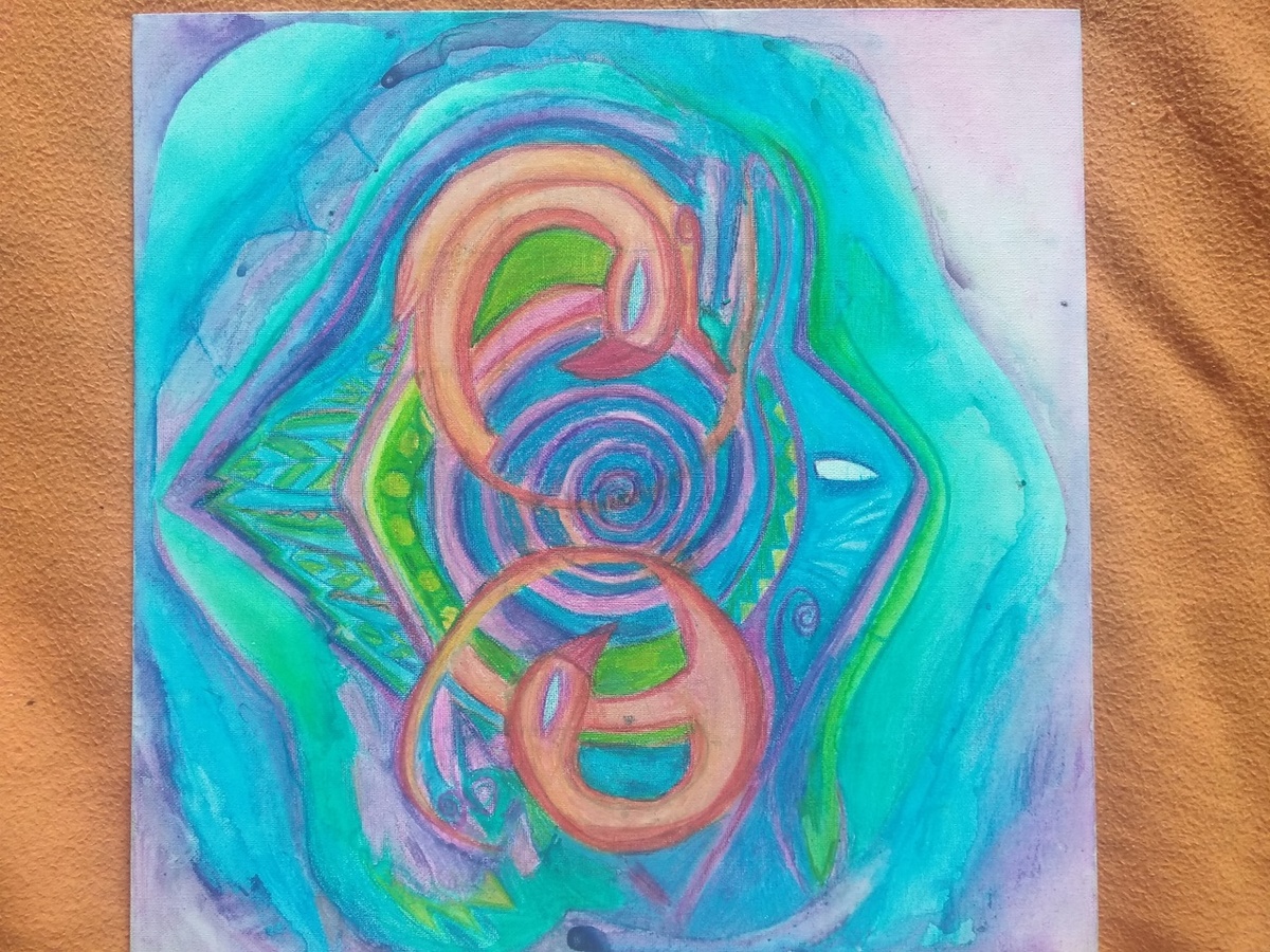 акварельные карандаши, размытые водой