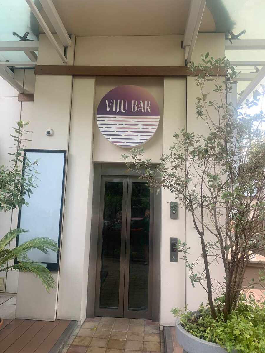 Вот так выглядит вход в VIJU BAR, попасть туда можно на лифте