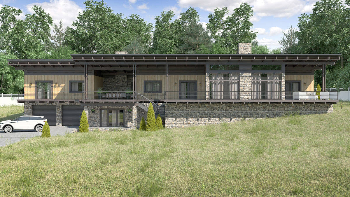 Обзор фасада загородного дома NATURI по проекту "Азимут"