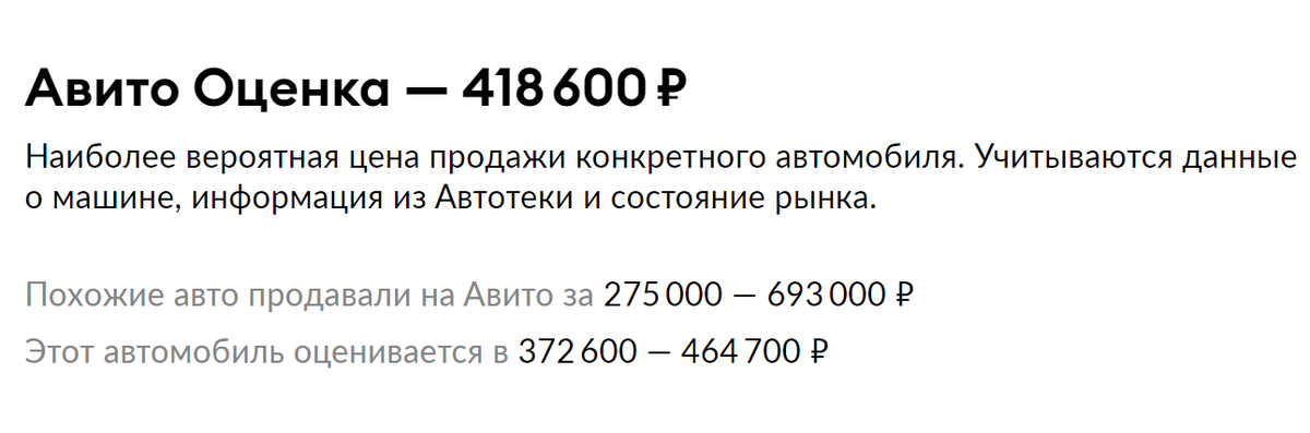 Вот так этот автомобиль оценивала Авито.