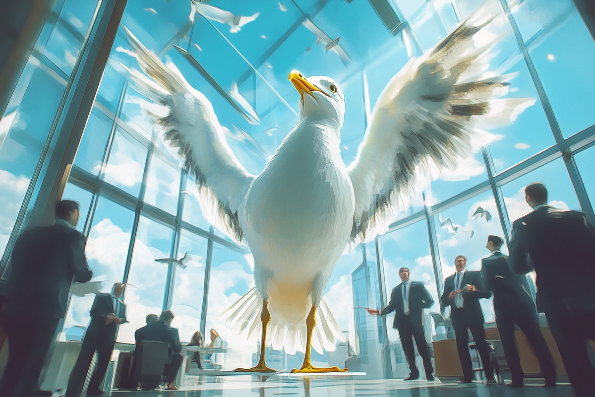 Чайка-менеджер - Изображение сгенерировано в Midjourney v6.1