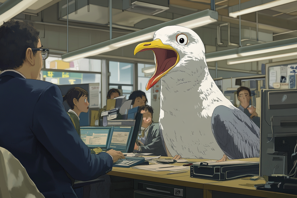 Чайка-менеджер - Изображение сгенерировано в Midjourney v6.1 