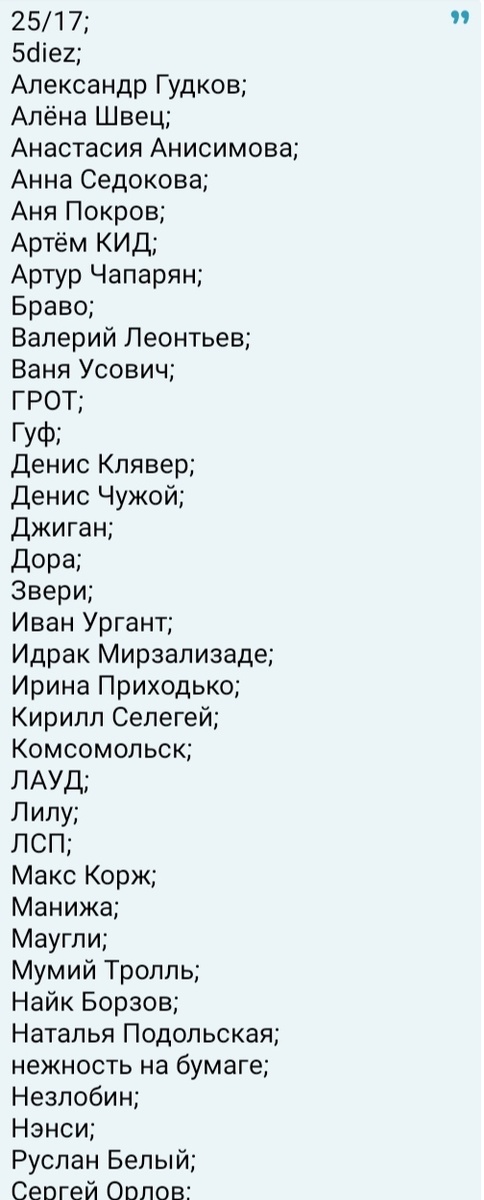 Начало списка