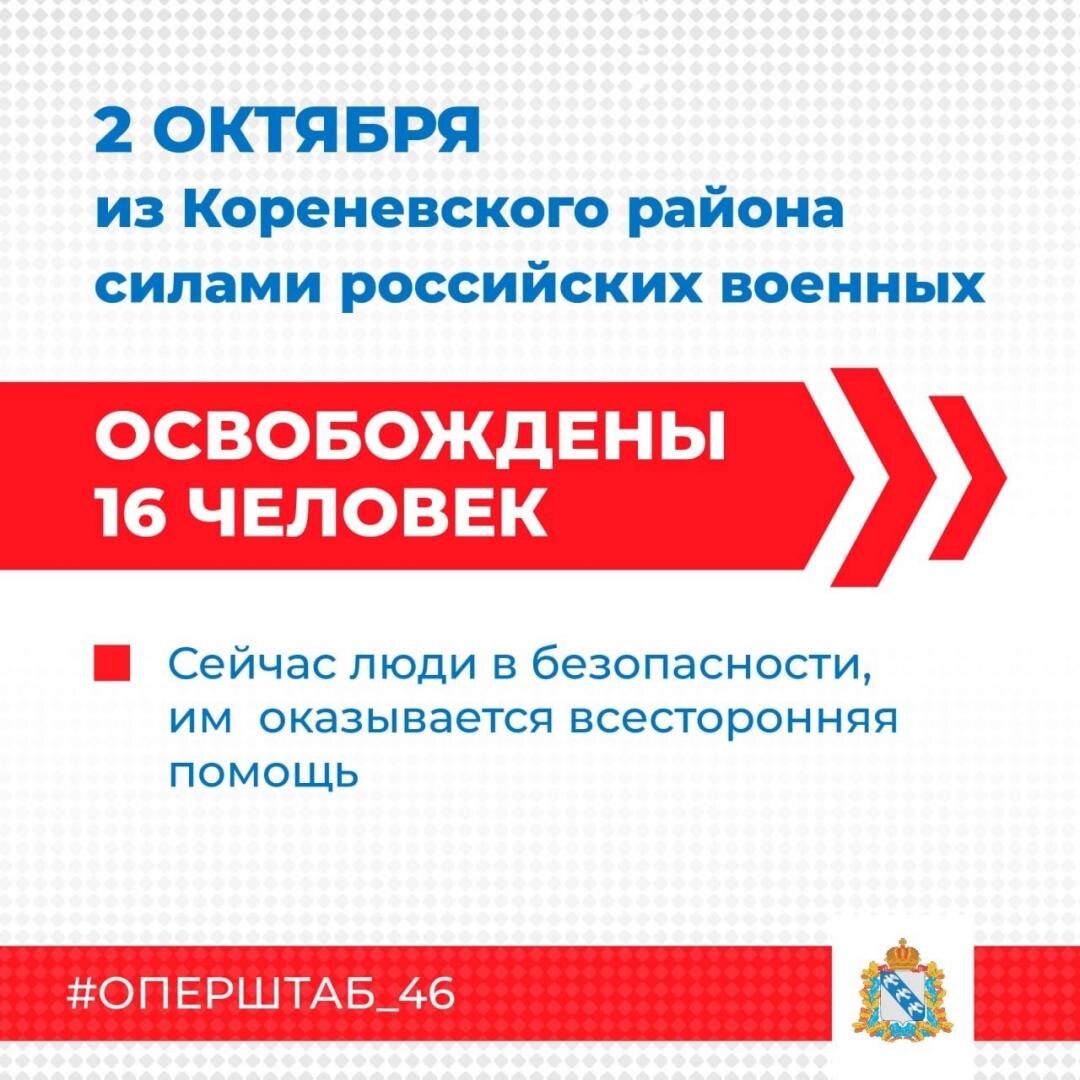    Сегодня российские военные спасли еще 16 жителей одного из сел Кореневского района Курской области