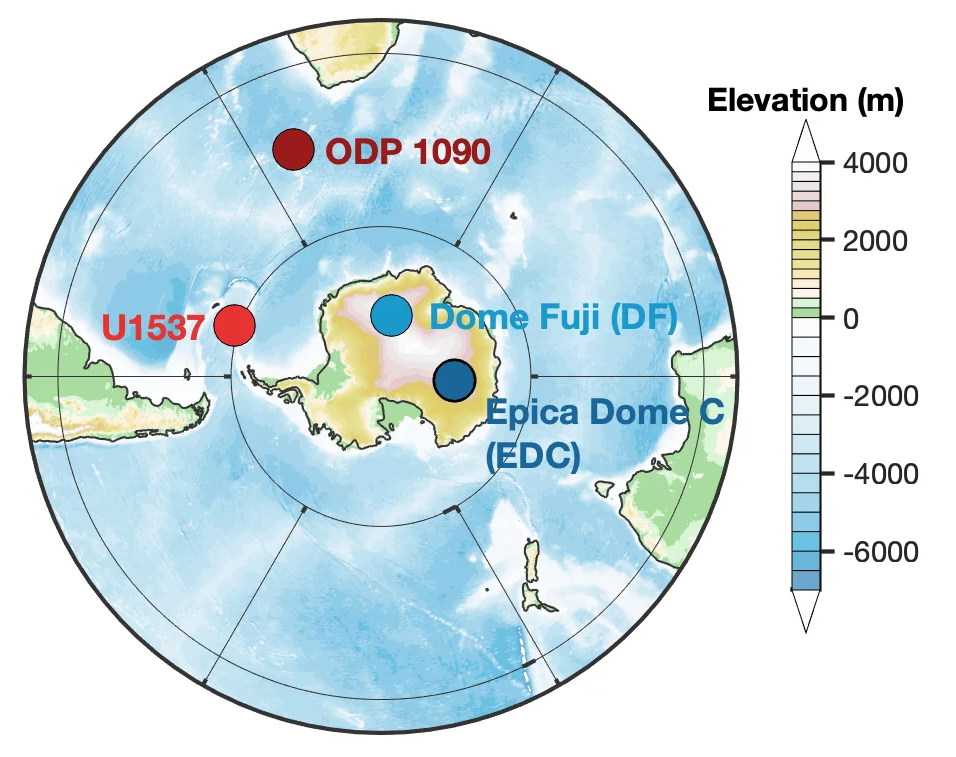 Фото: Jessica Ng et al./Climate of the Past — место отбора самого древнего керна, EDC — место, откуда взят предыдущий самый древний лед возрастом 800 000 лет.