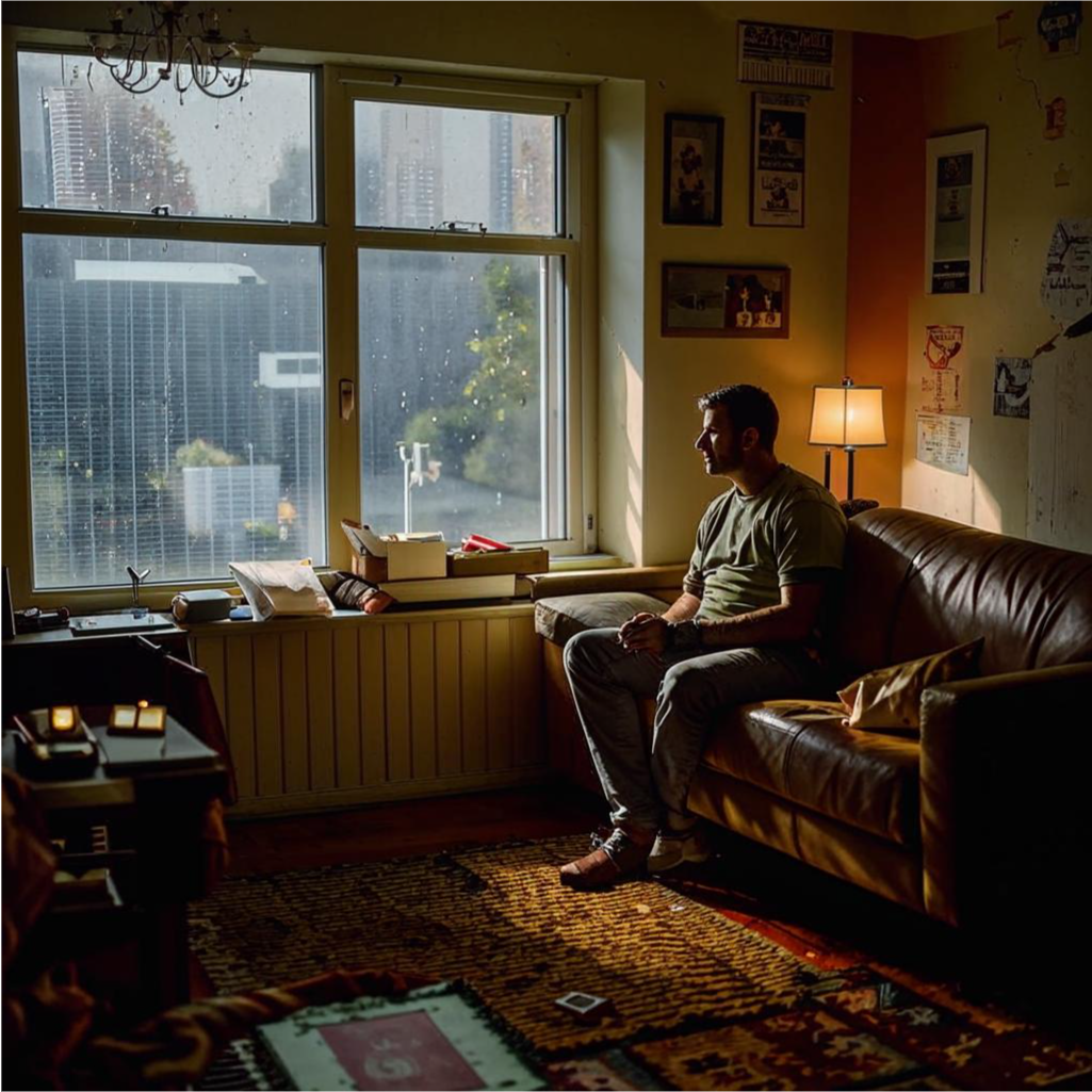 Размышления о травме в уютной, но неубранной комнате.