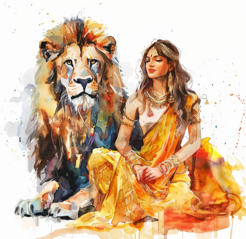 Лев - вахана или транспортное средство Дурги.