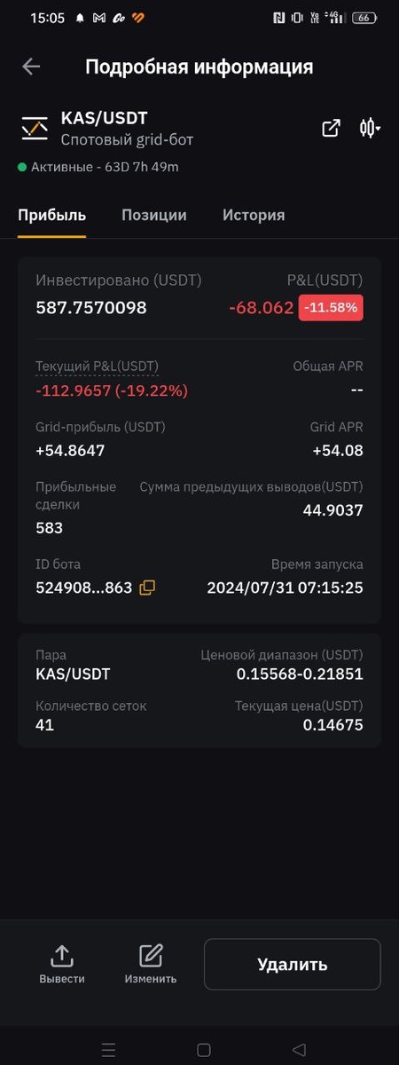 Количество сеток 41 в диапазоне от 0,15568 до 0,21851 текущая цена сейчас 0,14675