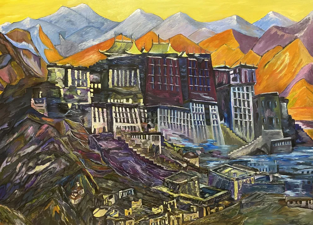Картина в раме. Лхаса. Дворец Далай- ламы. Пр мотивам Рериха. Х/ масло. 140-90., 275 тр