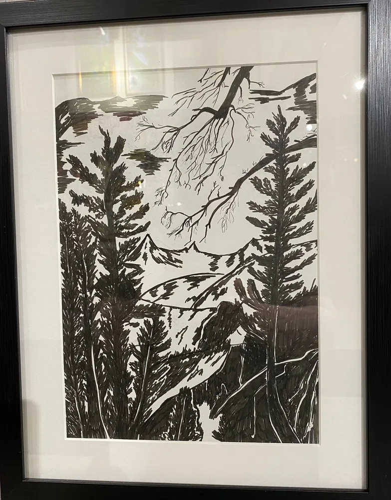 Картина в раме. Миляева Нина "Архыз, горы", графика, 20x30 3500