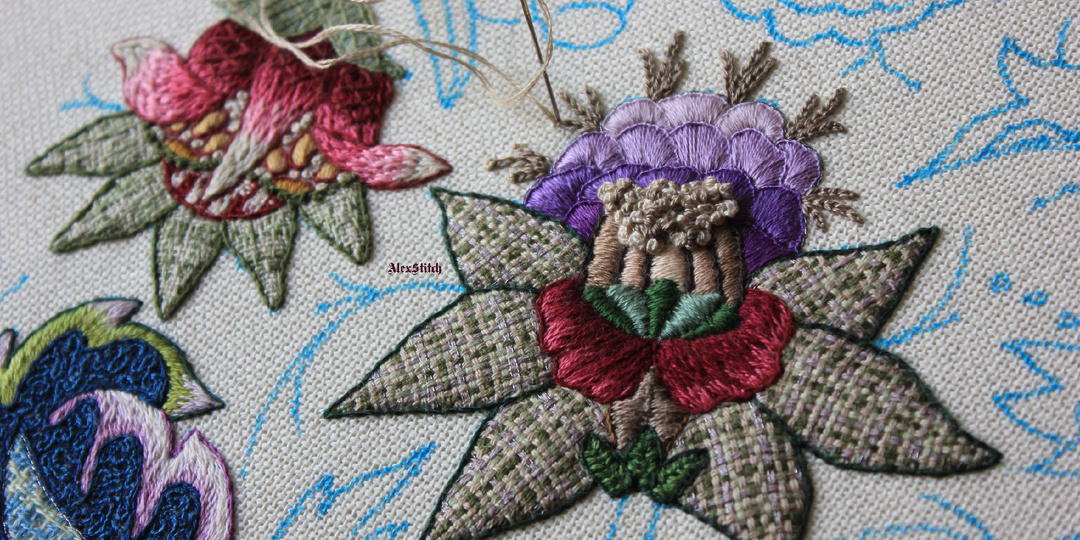 Якобинская вышивка "Упорство", ч.3: решетки и бразильские узелки.