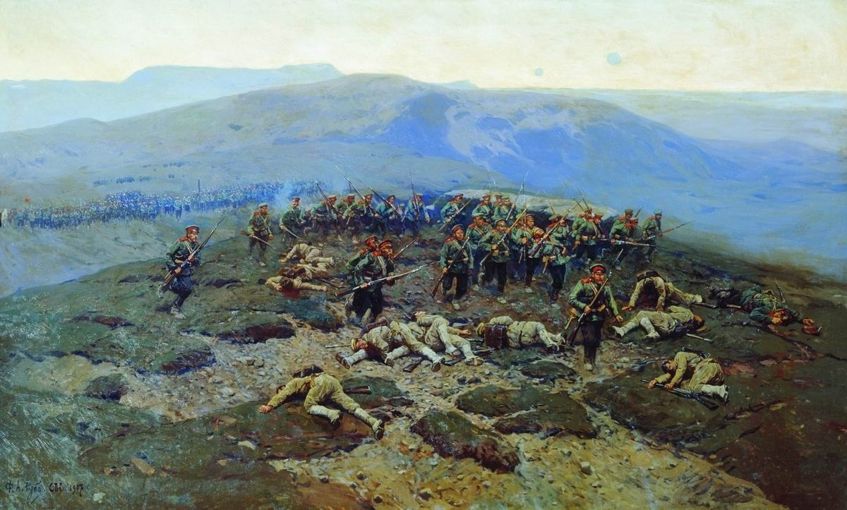 Атака Новочеркасского полка в бою на реке Шахе. Худ. Ф. Рубо