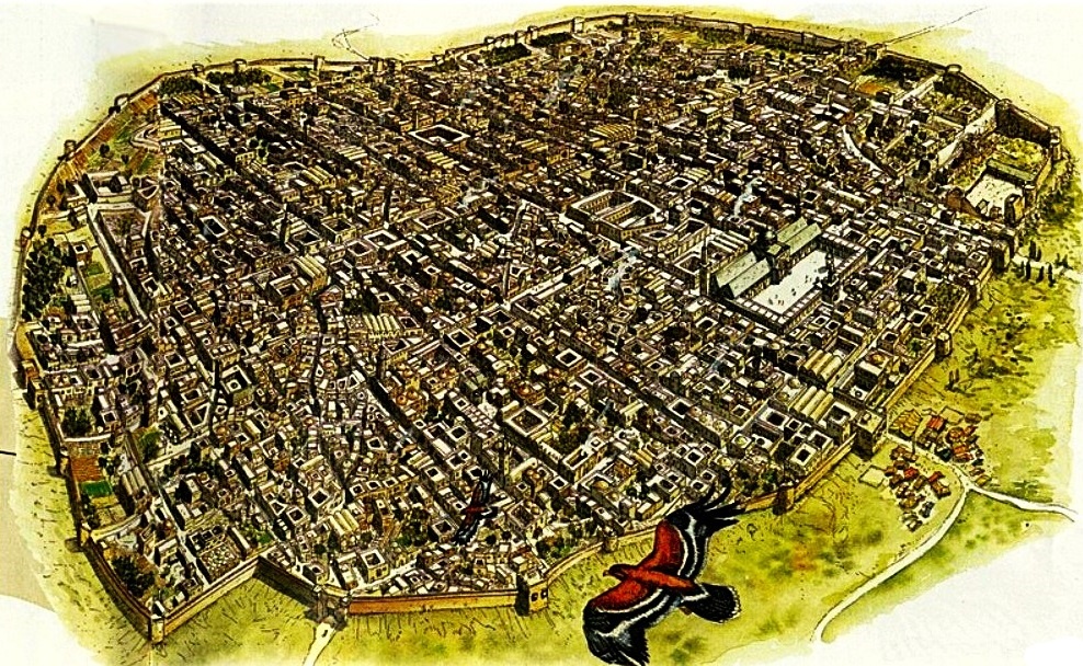 Панорама средневекового Дамаска с высоты птичьего полёта