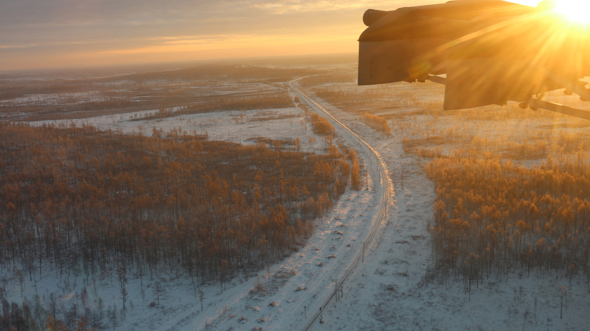 Снимок сделан на участке строительства Байкало-Амурской магистрали, близ населенного пункта Дрогошевск. Раннее утро, солнце только-только коснулось крон деревьев. Фото: Роман Бирюлин, участник конкурса РГО "Самая красивая страна"