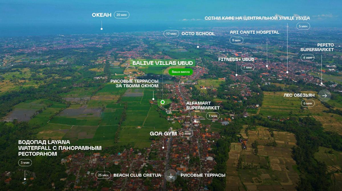 Локация виллового комплекса Balive Villas Ubud