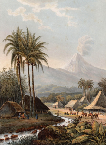 Абрахам ван Салм. Вулкан Семеру, вид из резиденции Пассароенг