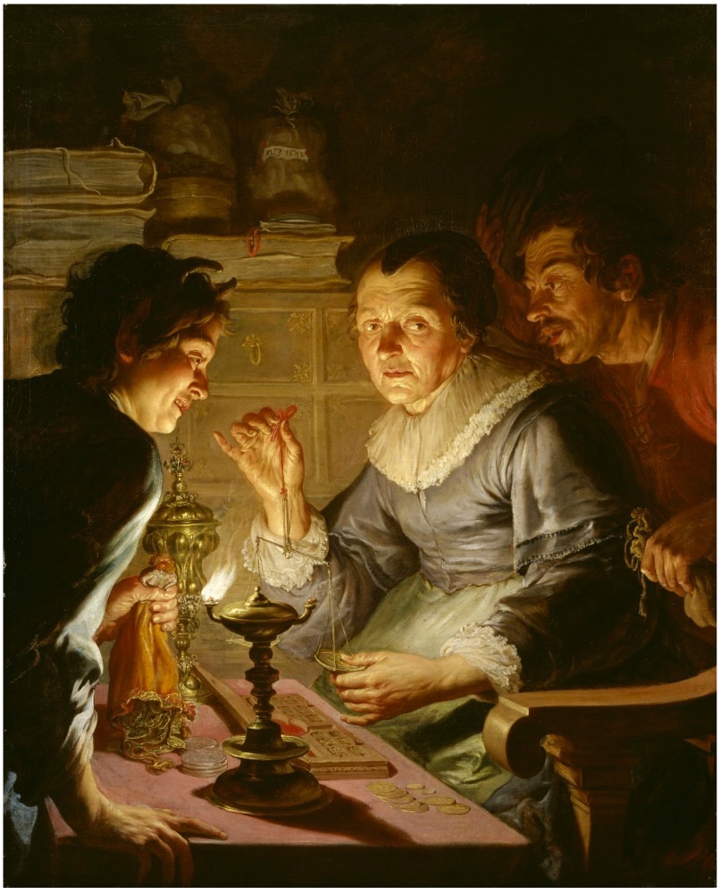 Жак де л'Aнж. Старуха, взвешивающая золото. Алчность 