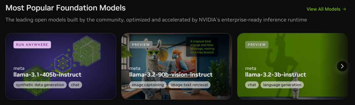 LLM модели на сайте nvidia 