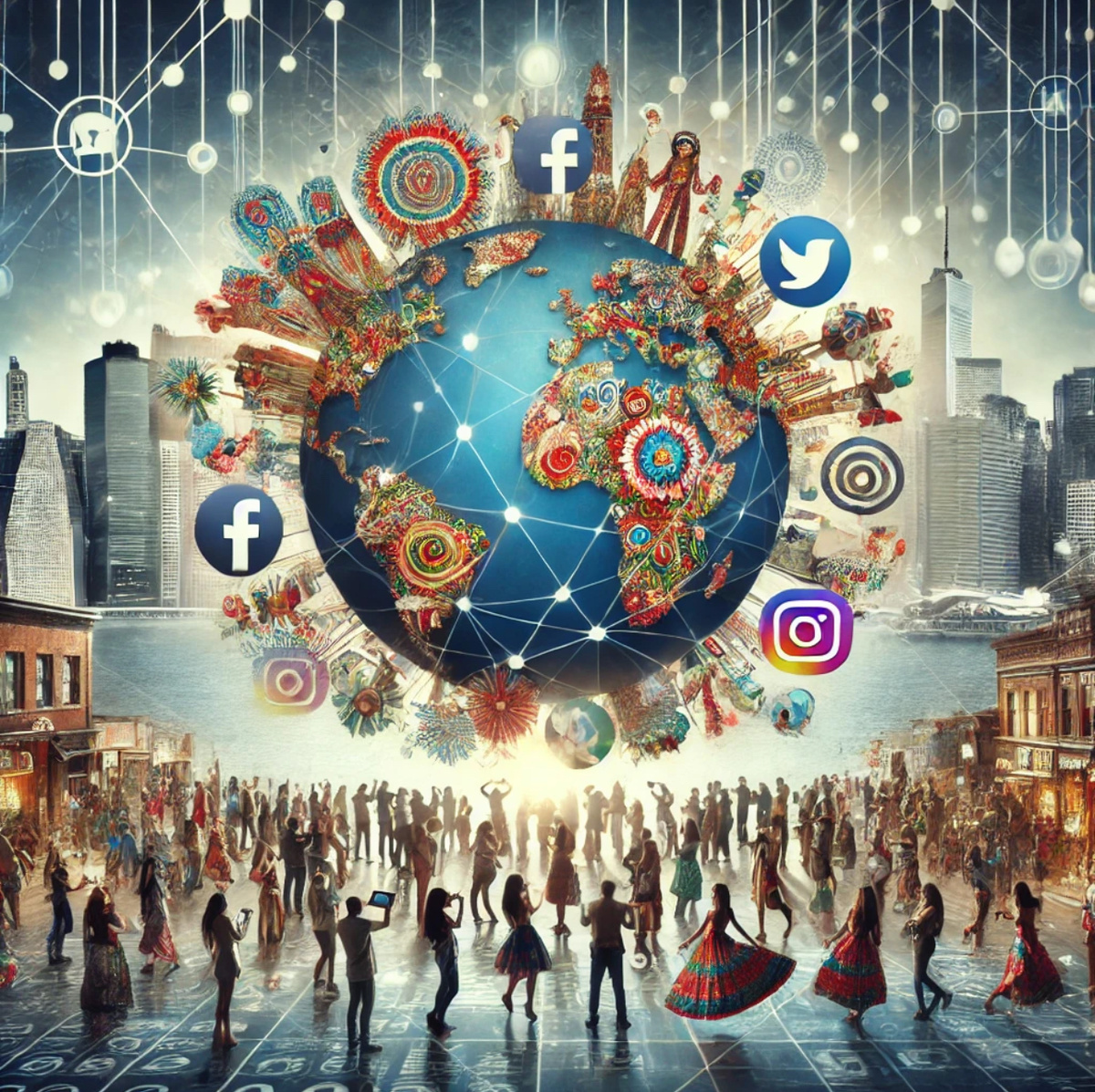 Культурное воздействие: Люди разных культур, связанные через социальные сети, а также слияние культурных элементов, таких как мода и искусство.