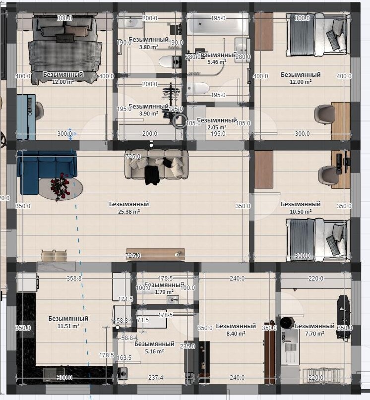 планировка с тремя спальнями