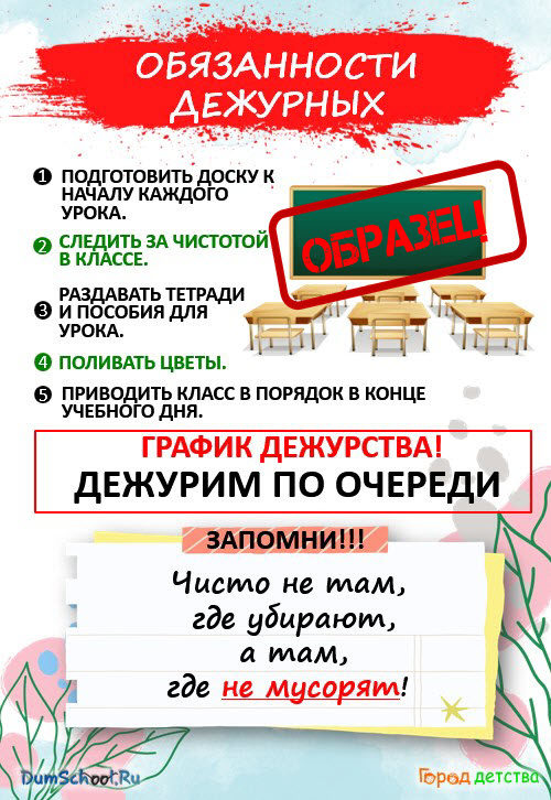 Слайд с обязанностями дежурных