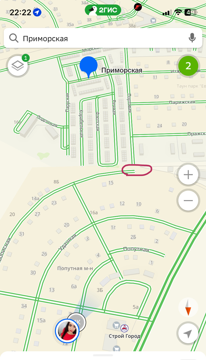 Фото автора. Красным отметила где закончилась дорога и дальше пешком)) до улицы Приморской