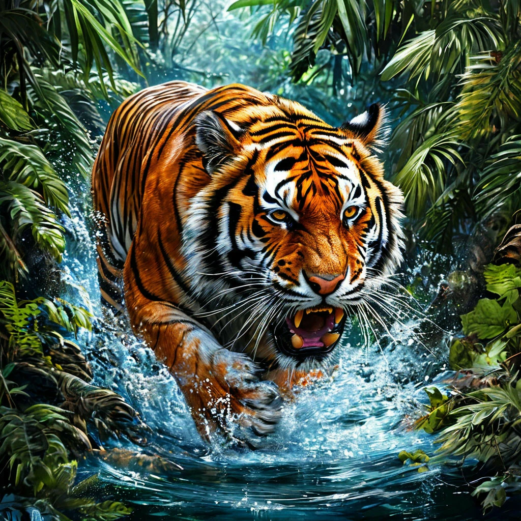 Водный тигр пробирается сквозь густые заросли