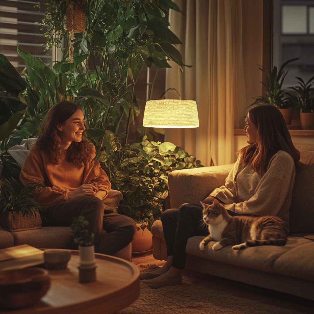 Анна и Катя обсуждают свои идеи по планировке.