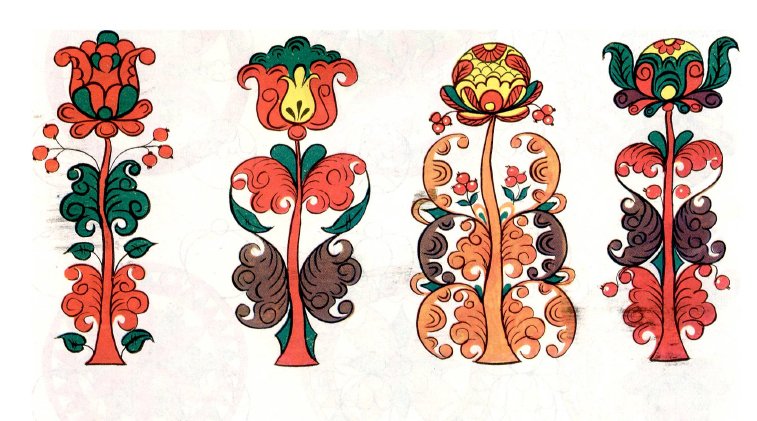Борецкие "тюльпаны" изображают "древо жизни". Источник: Изместьева Л.А. Борецкая роспись. 1994 