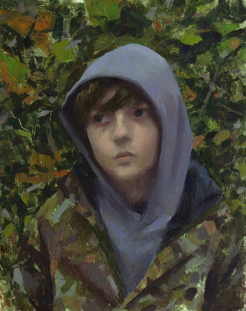 Boy in Camo. 25x20cm. Oil on Board