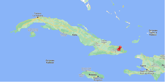 Местоложение залива Гуантанамо. Скриншот из приложения Гугл.Карты.