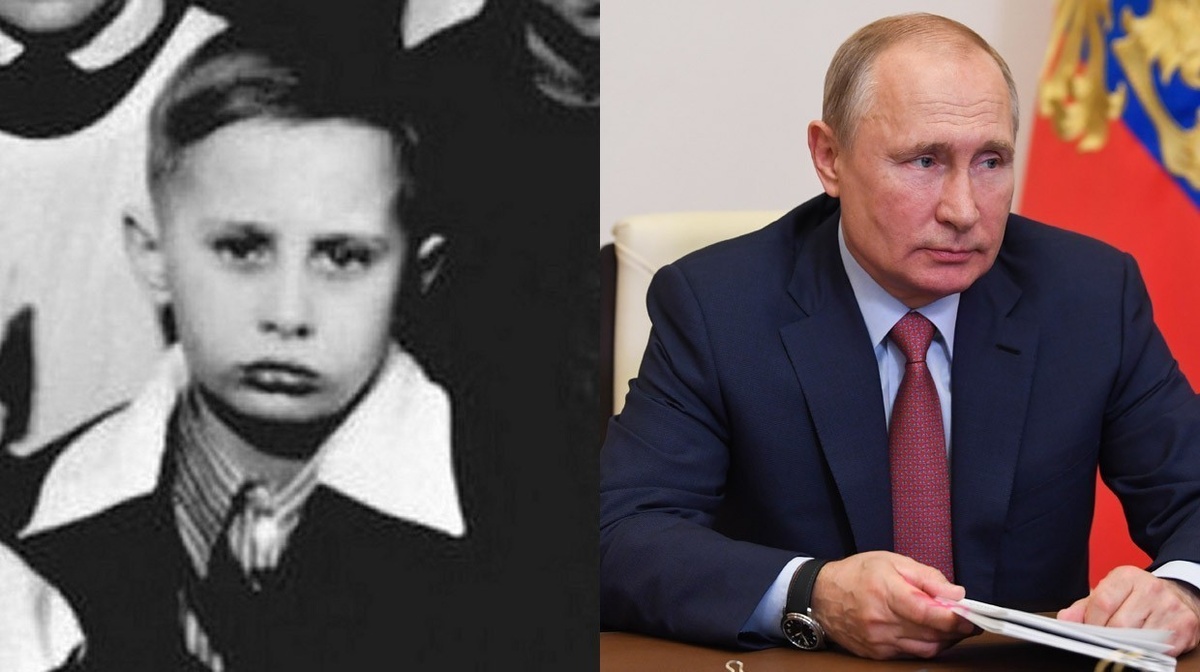 Коллаж. Володя Путин первоклассник, президент Путин В.В.