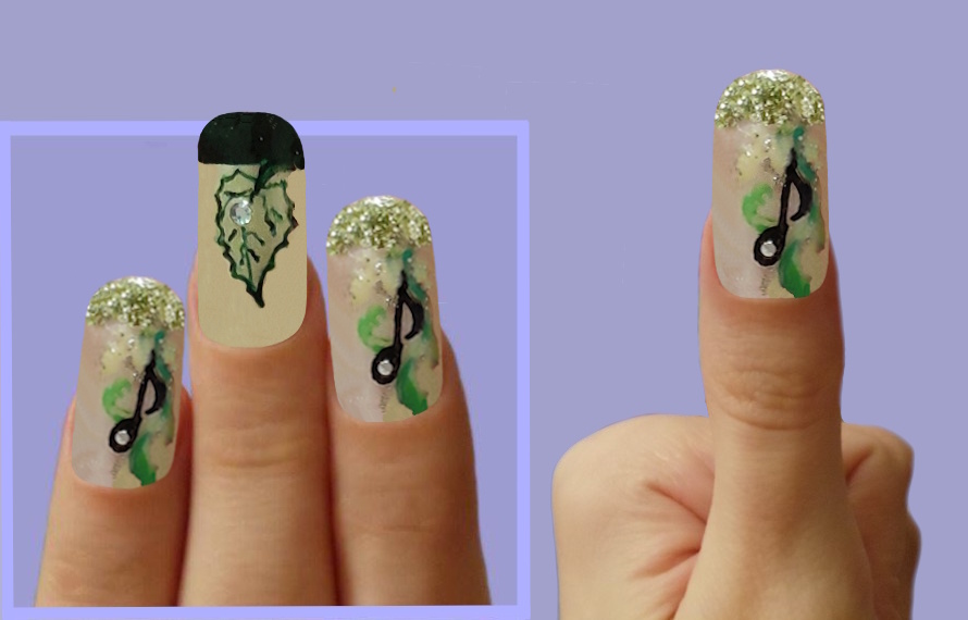 Коллаж. Ногтевой дизайн Музыка Листьев (Нотка Листьев) и После Дождя