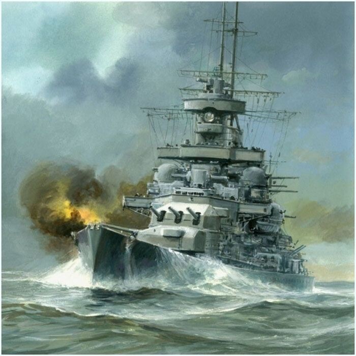 линкор "Гнейзенау" во время боя