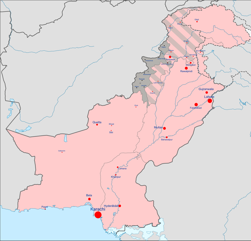 Серым отмечены территории Пакистана, полностью или частично контролируемые «Техрик-и-Талибан Пакистан» (ТТП)