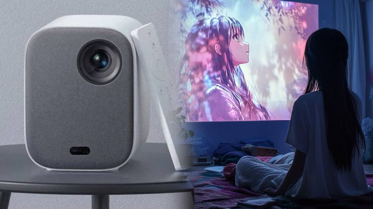 Xiaomi Mi Smart Projector 2 Проекция изображения на стене в затемненной комнате