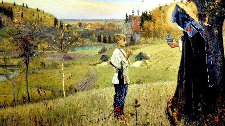 Картина художника Нестерова «Видение отроку Варфоломею»