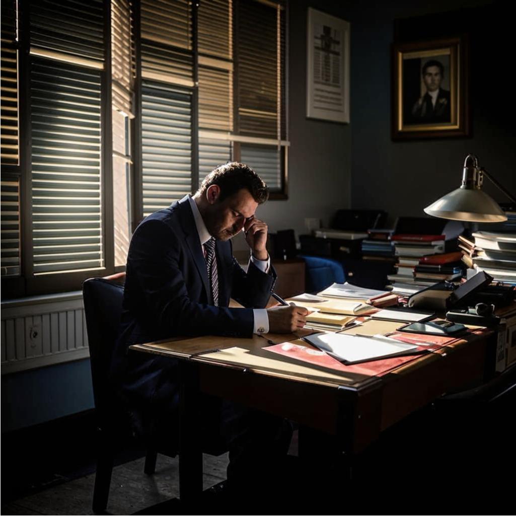 На картинке изображен юрист, который огорчен нежеланием компании пойти навстречу своему клиенту.