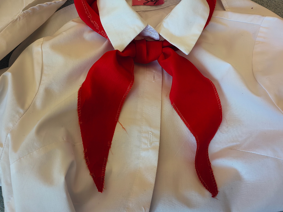 Блузка - современная, дочкина. А пионерский галстук - мой. Храню, как память. 