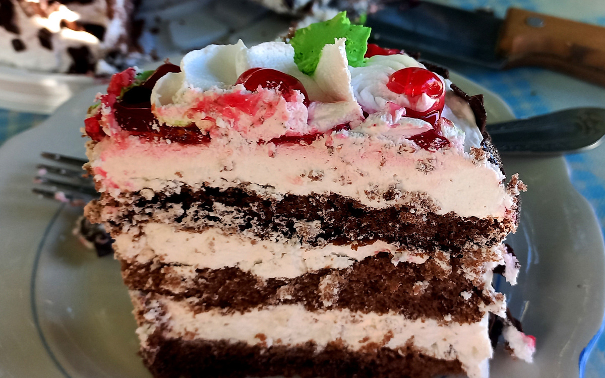 Пробую торт «Пьяная вишня» в Шахтерске. 2024 октябрь