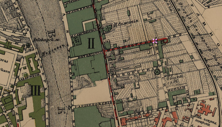 На карте 1905 года хорошо видно Нюстадскую улицу, завершающуюся перекрёстком с Нейшлотским переулком