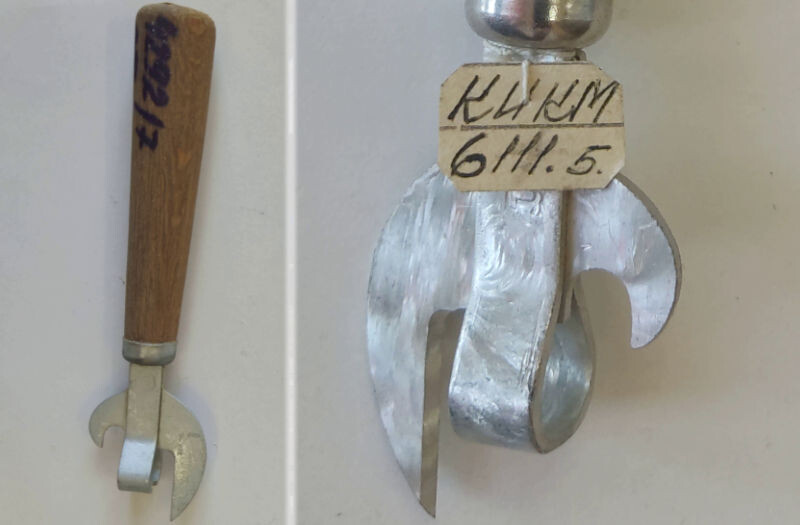    Консервный нож с деревянной ручкой, изготовленный на заводе торгового оборудования (из фондов Камышинского историко-краеведческого музея)